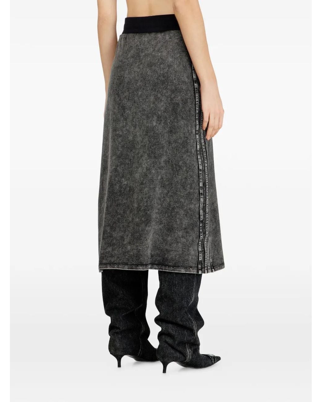 DIESEL Gray Fleece Cotton Skirt With Side Bands