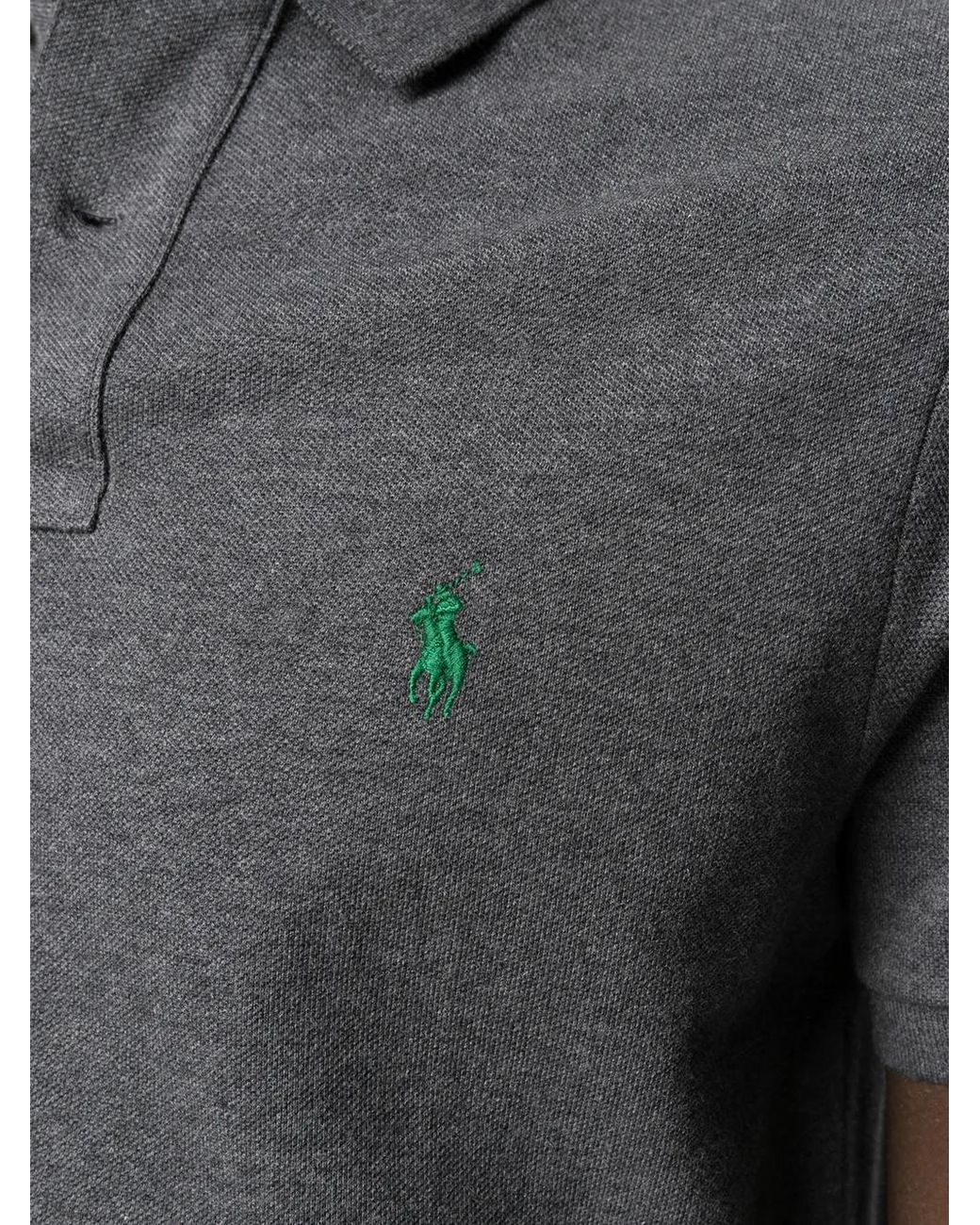 Polo Ralph Lauren Gray Logo-Patch Short-Sleeved Polo Shirt for men