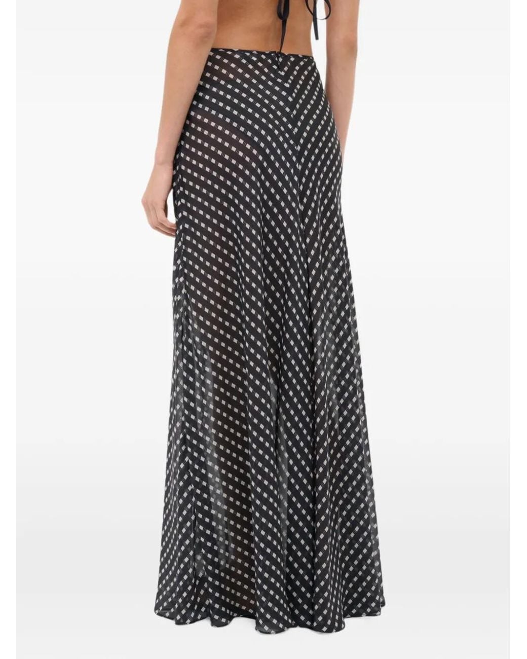 Staud Brown Velma Geometric-Print Silk Maxi Skirt