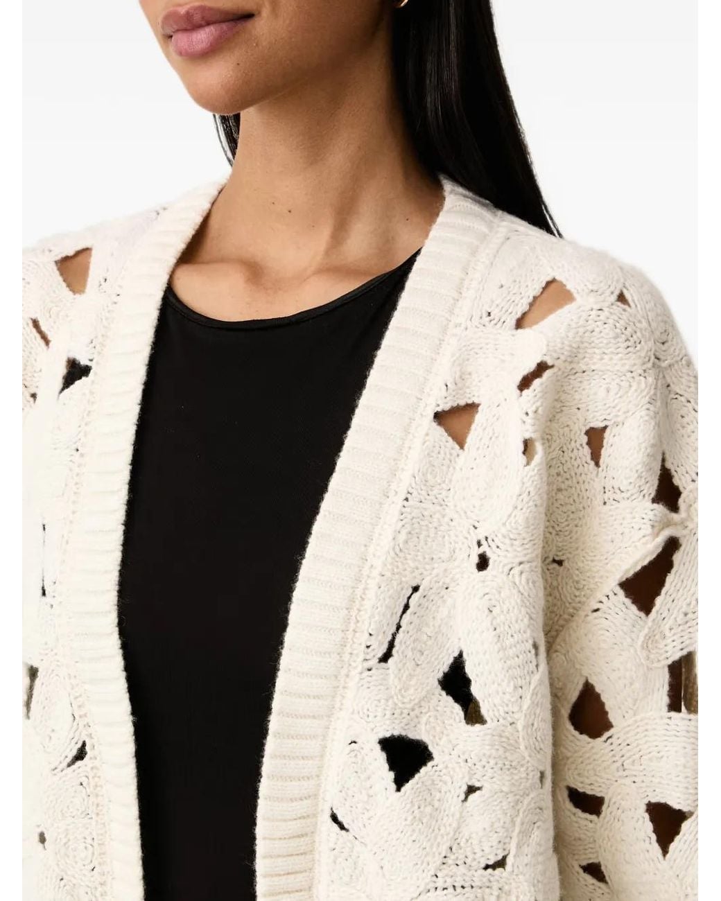 Fracomina Natural Crochet-Knit Cut-Out Cardigan