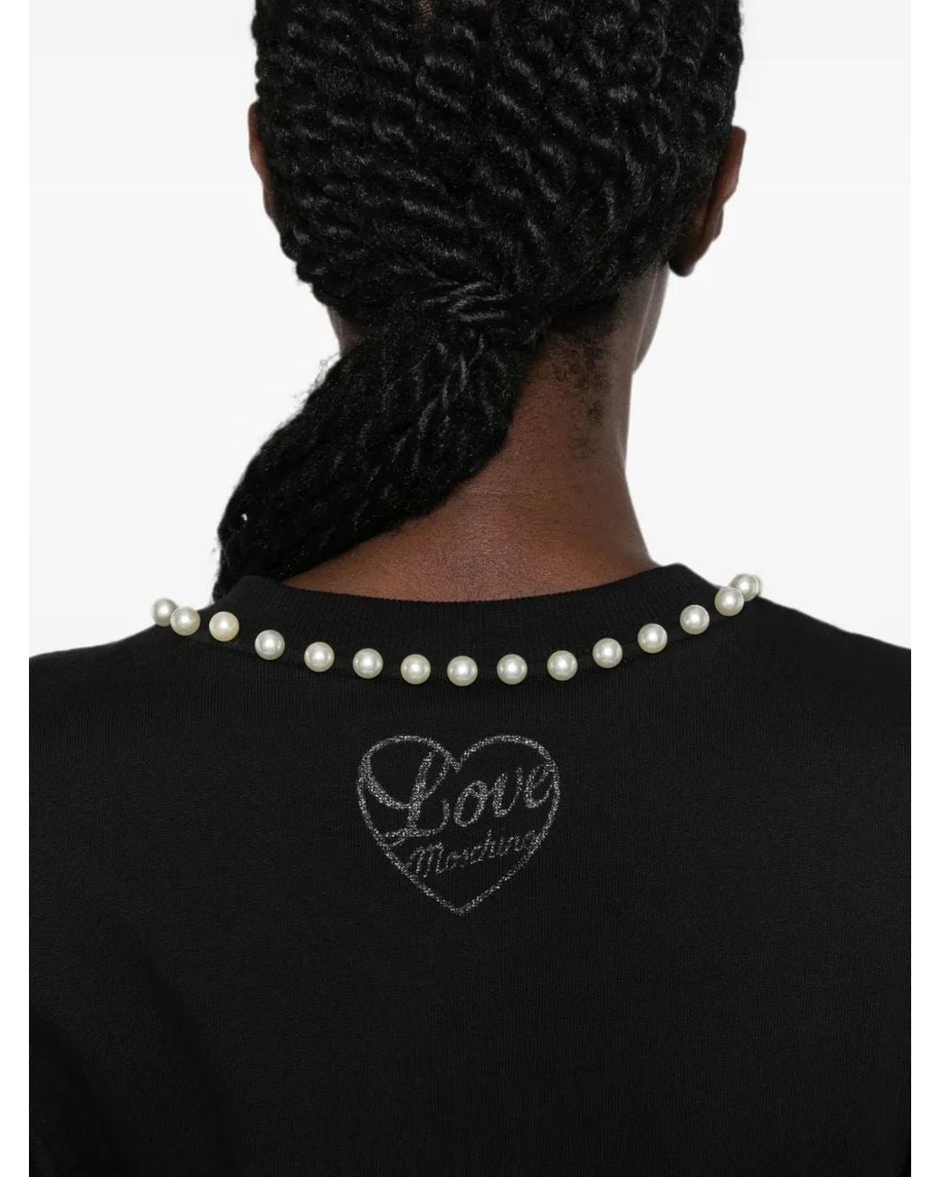 Love Moschino Black Faux Pearl-Embellished Mini Dress