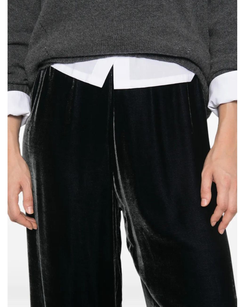 Whyci Black Pantalon À Taille Élastiquée En Velours
