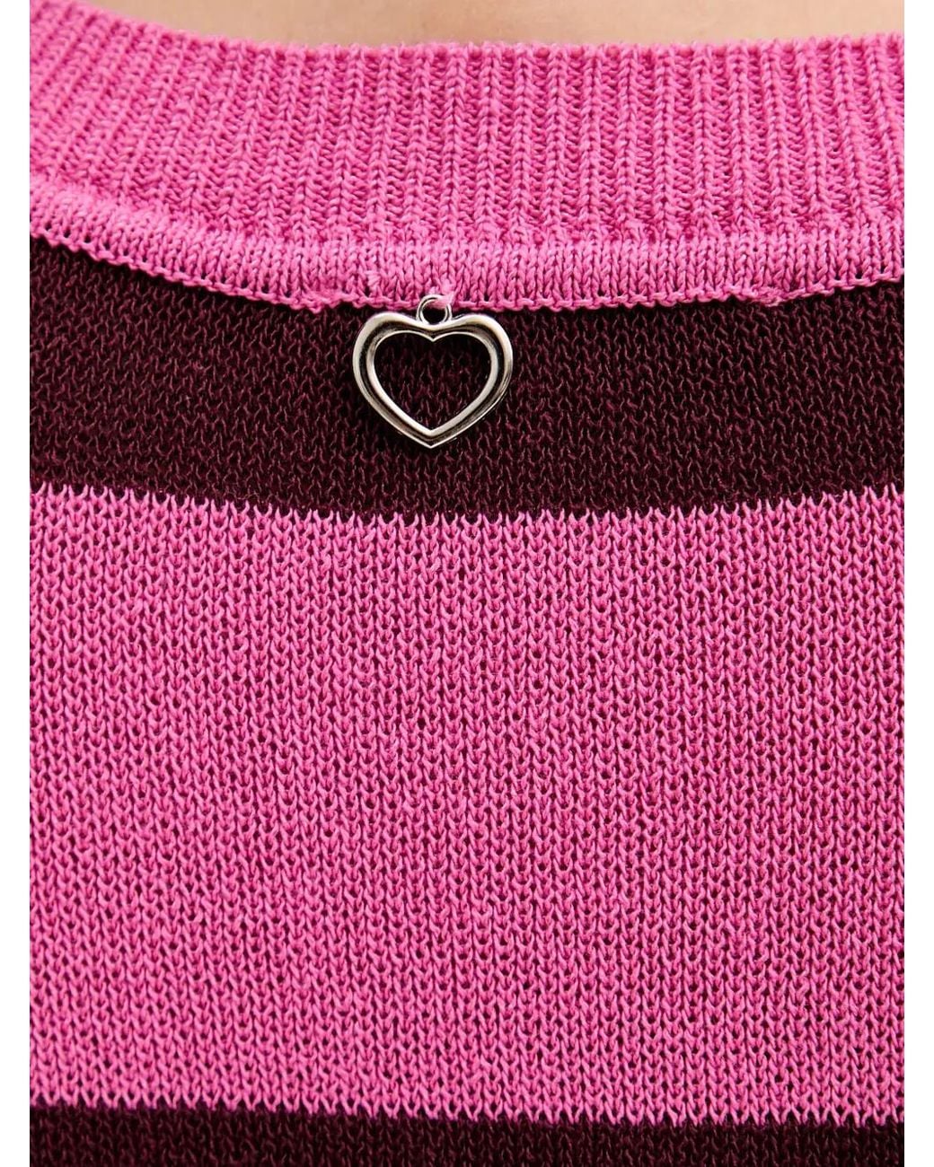 MARC AUREL Pink Striped V-Neck Sweater
