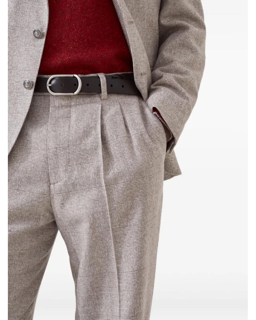 Brunello Cucinelli Gray Pleated Tailored Trousers for men