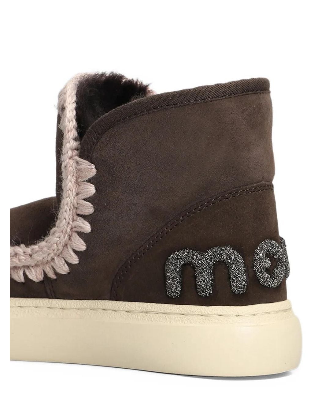 Mou Brown Eskimo Crochet-Trim Ankle Boots
