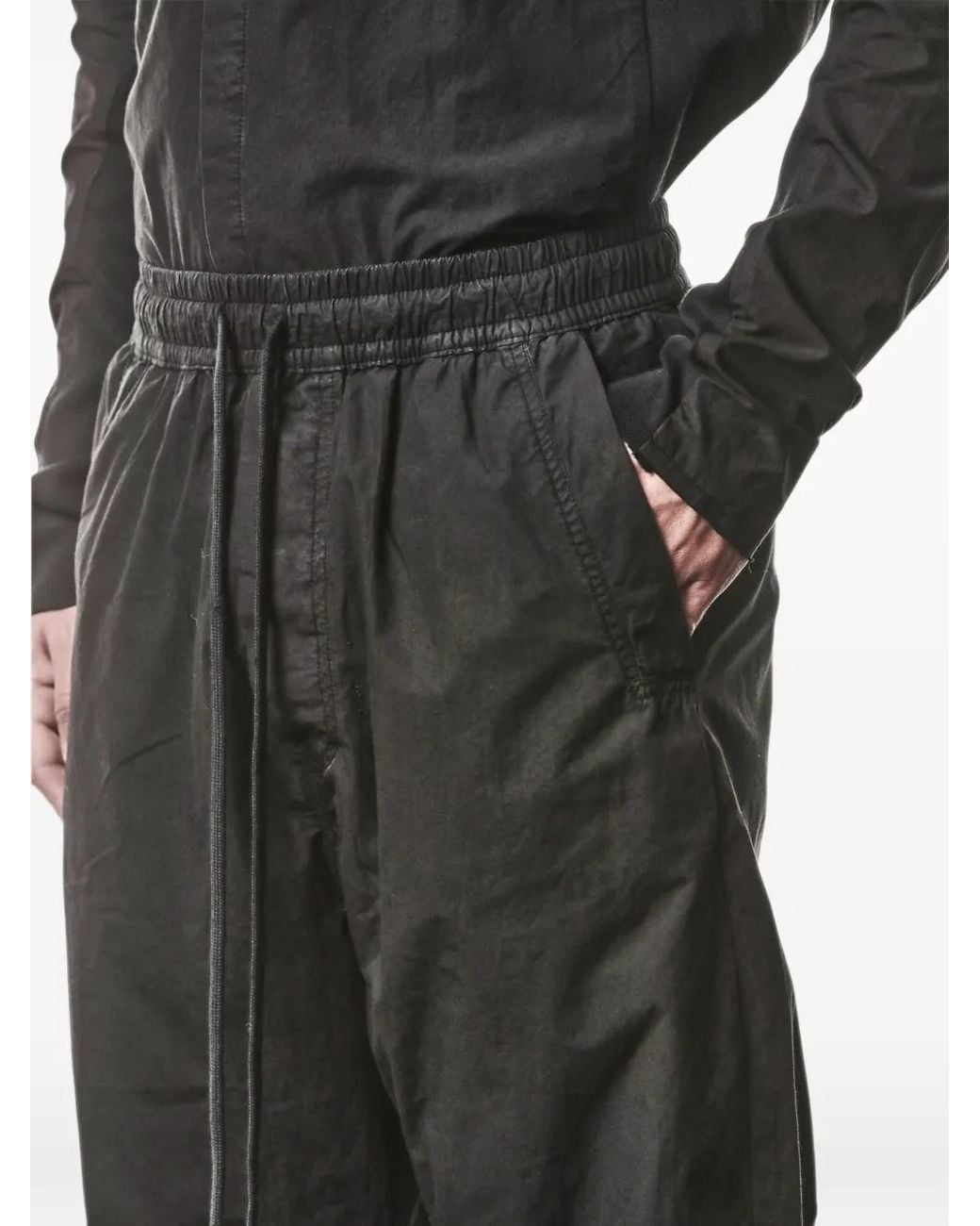 Thom Krom Black Drop-Crotch Drawstring Trousers for men