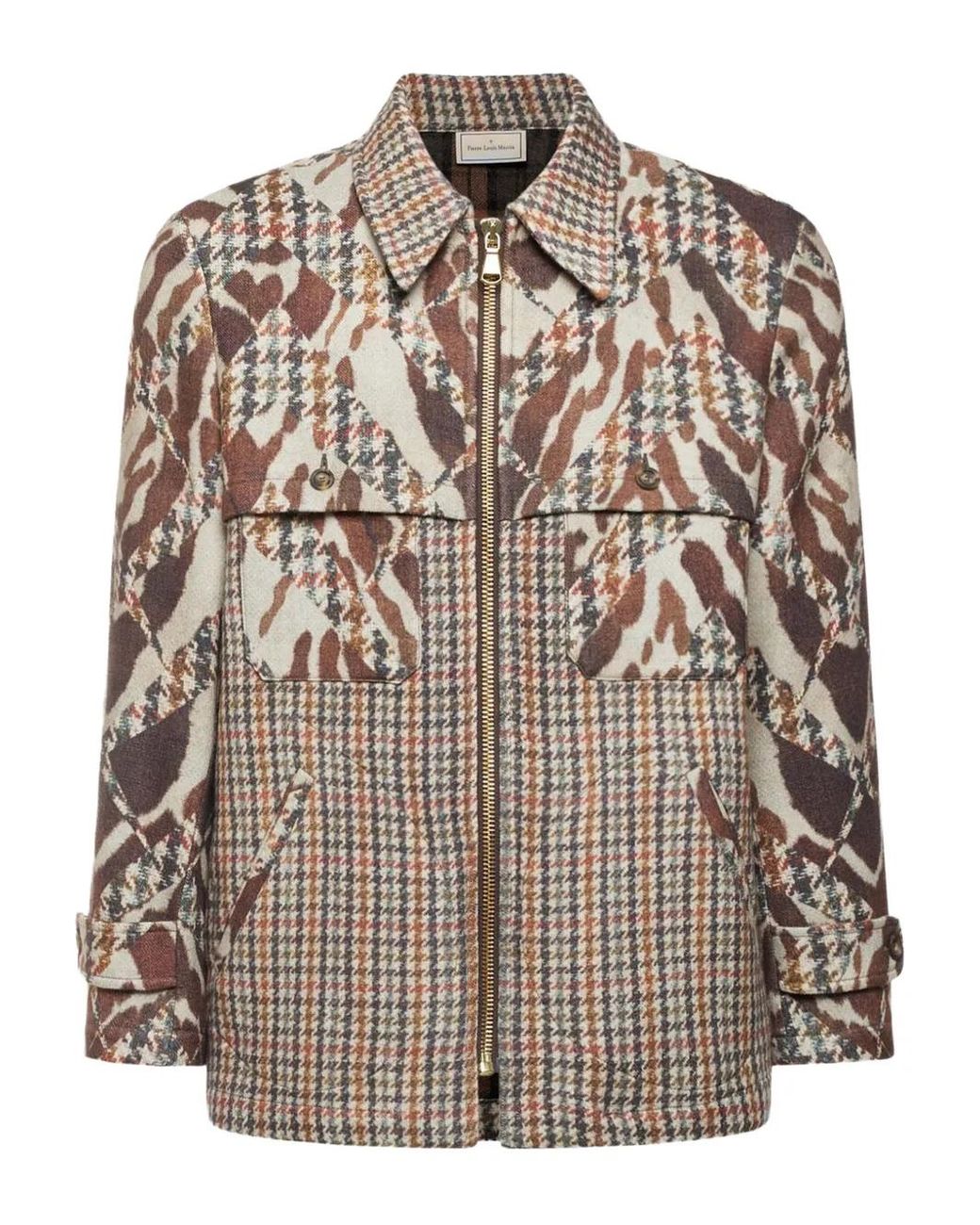 Pierre Louis Mascia Brown Houndstooth-Patterned Patchwork Jacket