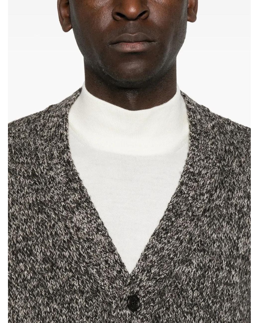 Tagliatore Gray Stoten Marl-Knit V-Neck Cardigan for men