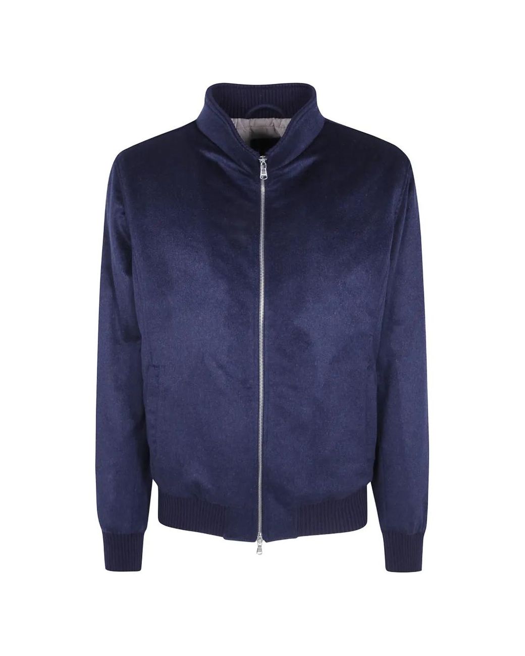 Barba Napoli Blue Cashmere Zip-Up Jacket for men