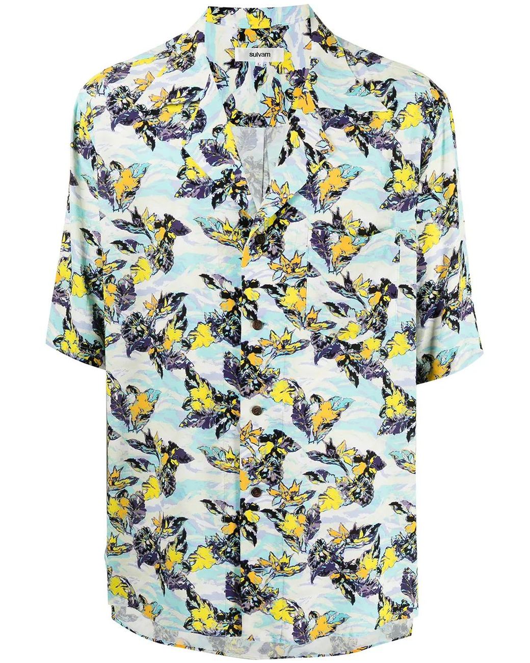 Sulvam Blue Aloha Short-Sleeve Shirt for men