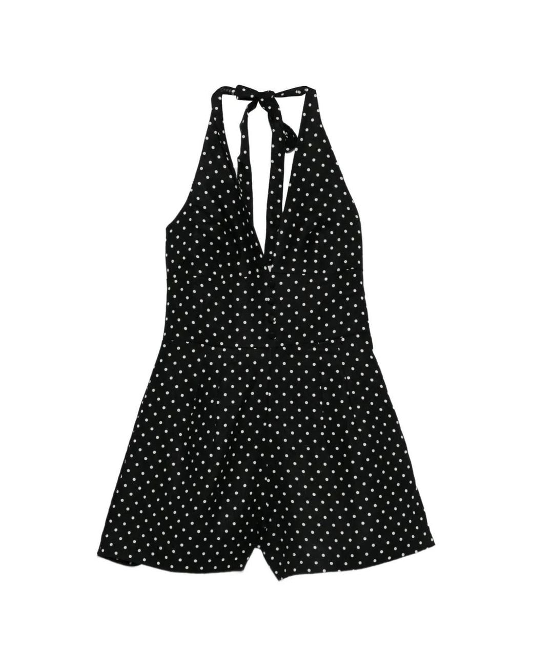 Faithfull The Brand Black Sofia Polka-Dot Playsuit