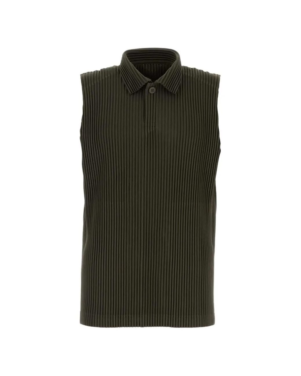 Homme Plissé Issey Miyake Green July Pleated Sleeveless Polo Shirt for men