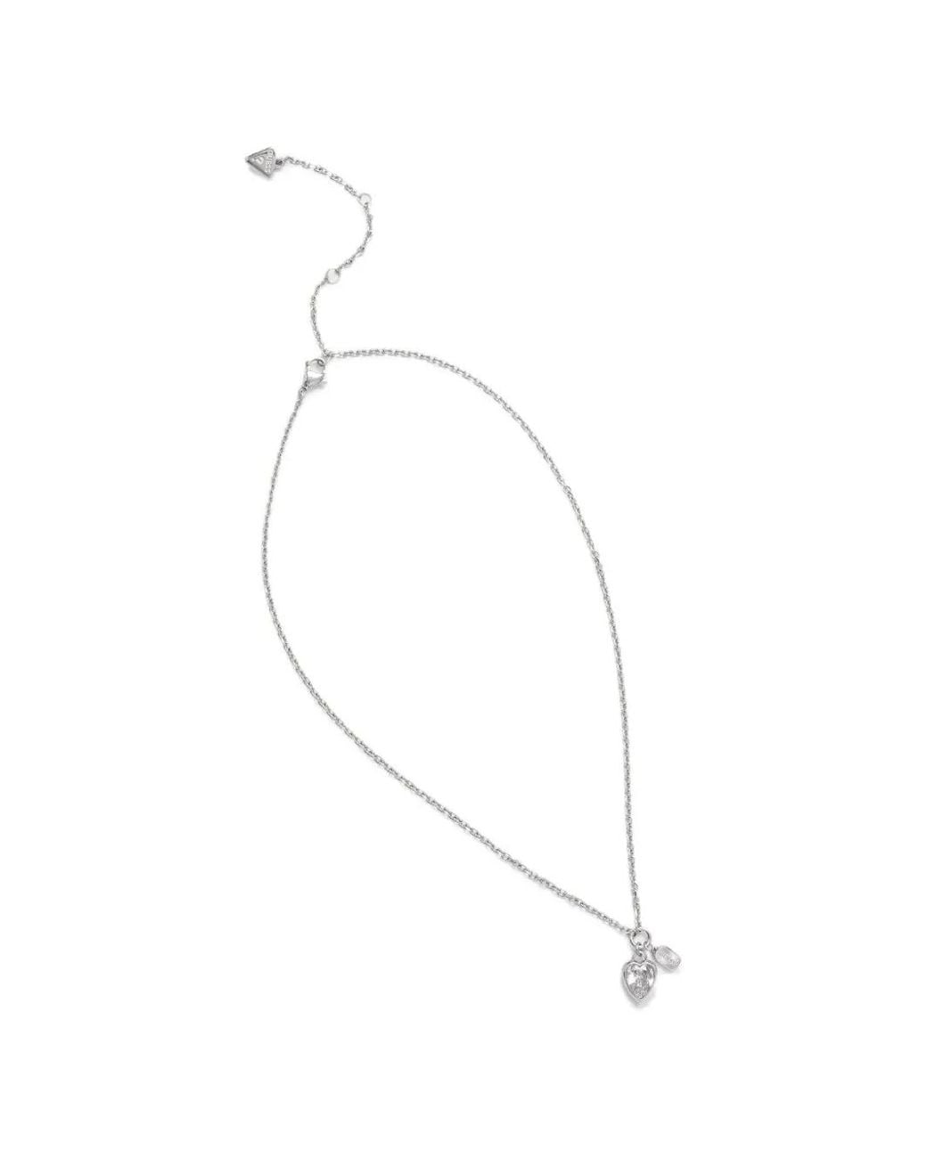 Guess White Crystal-Heart Pendant Necklace