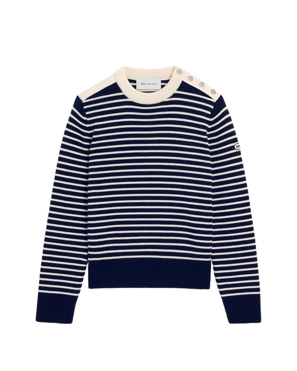 AMI Blue Sailor Striped Wool Crewneck Sweater