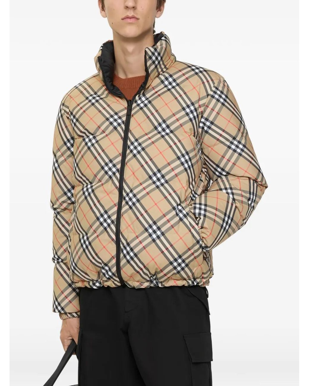 Burberry Brown Reversible Check Puffer Jacket Sand for men