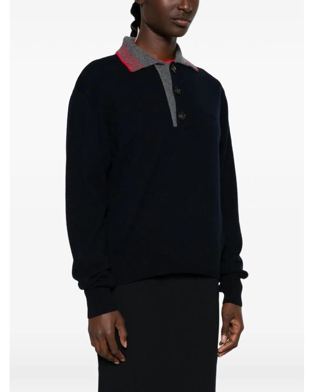 N°21 Blue Contrast-Collar Button-Up Top
