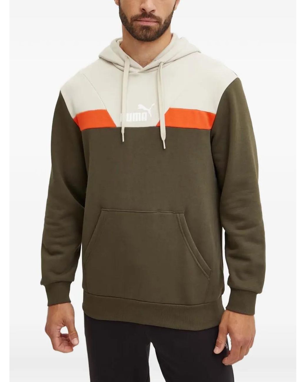 PUMA Green Logo-Print Drawstring Hoodie for men