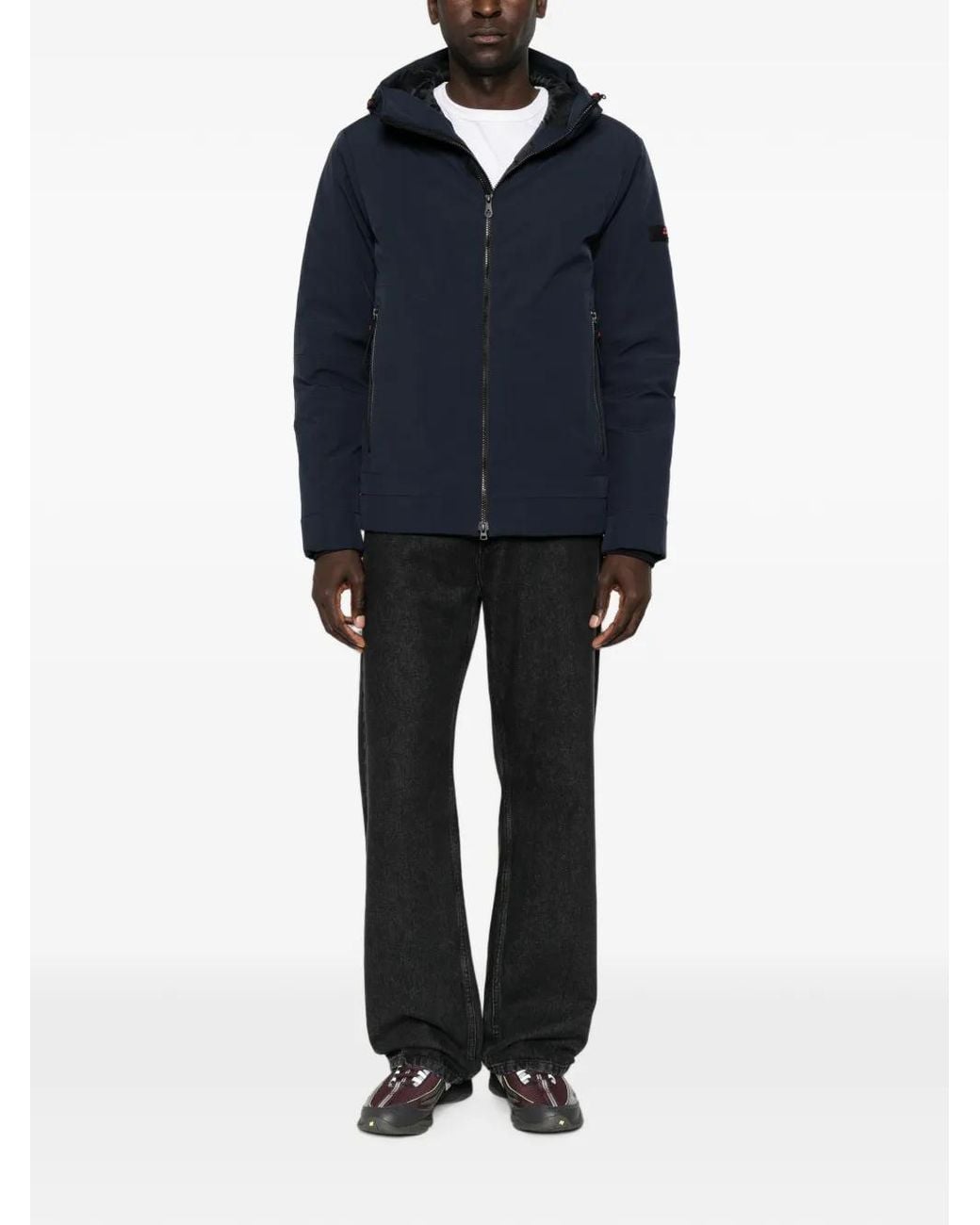 Peuterey Blue Hooded Logo-Patch Jacket for men