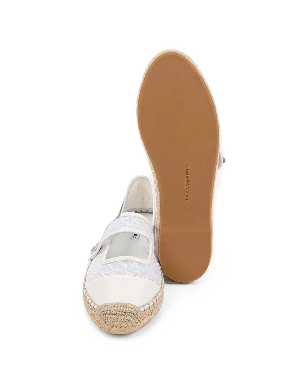 Karl Lagerfeld White Monogram-Embroidered Mary Jane Espadrilles