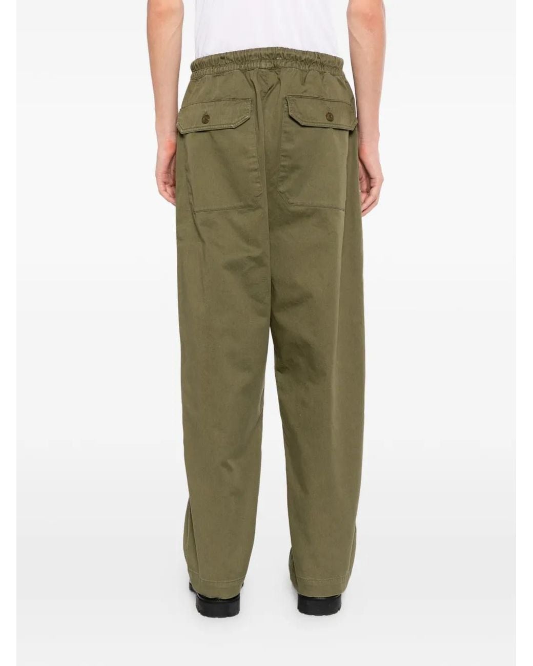 Officine Generale Green Drawstring-Waistband Patch-Pocket Trousers for men