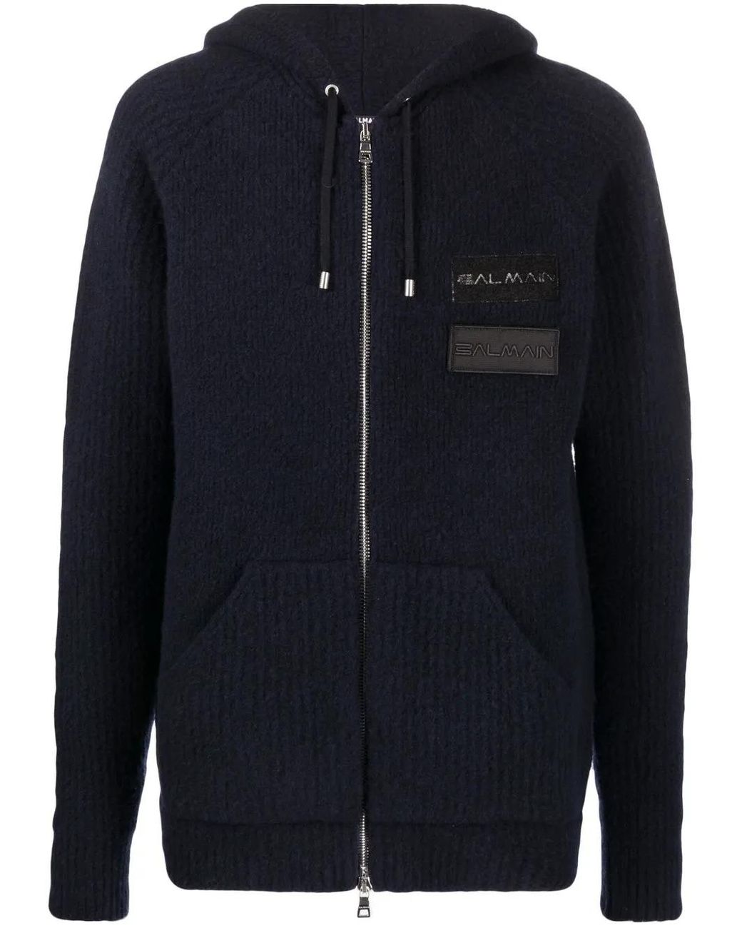 Balmain Blue Logo-Patches Zipped Hoodie for men