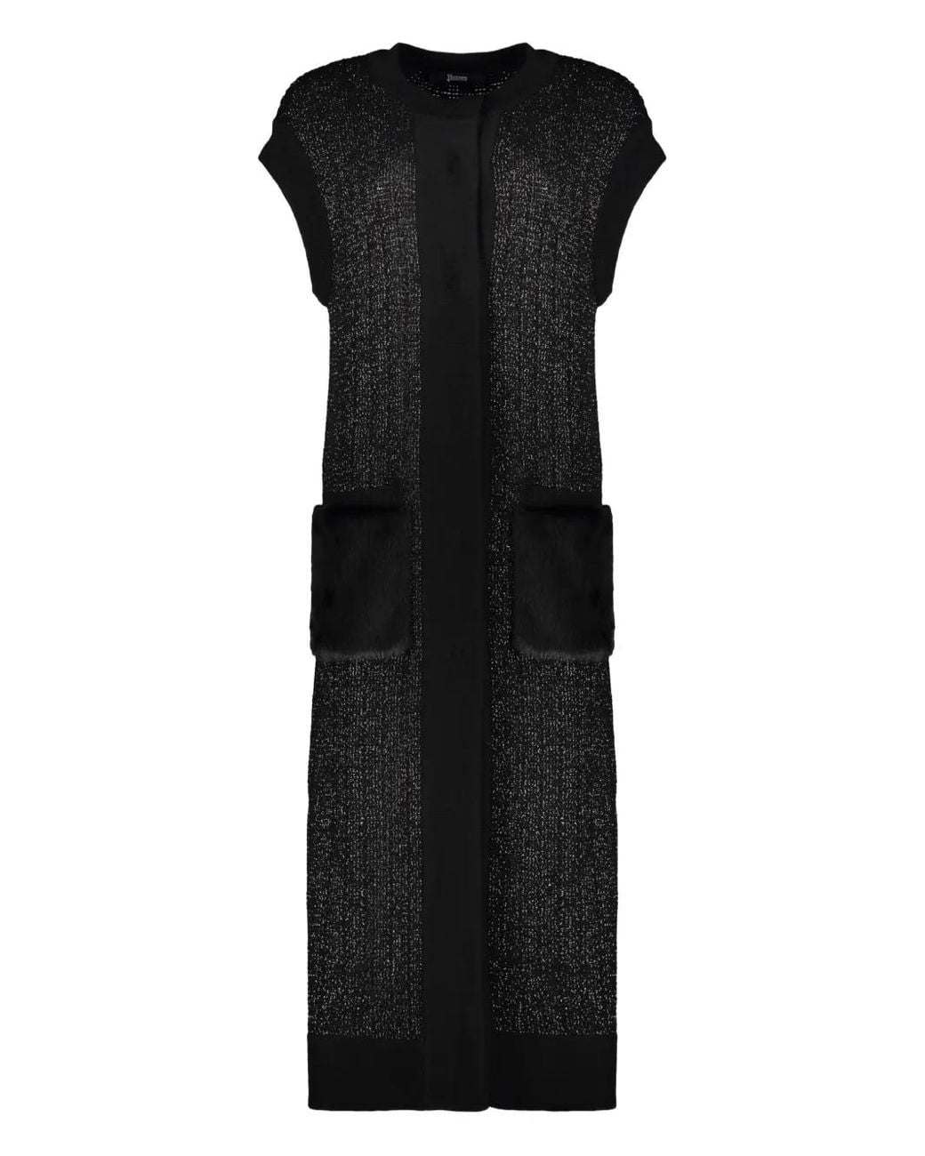 Herno Black Long Cardigan Without Sleeves