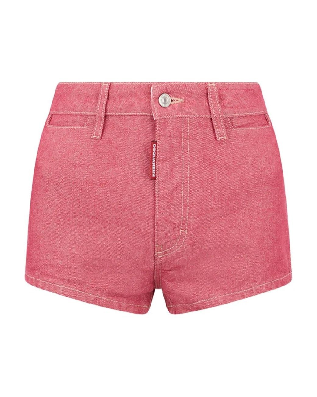DSquared² Pink Oxford Denim High Waist Hot Pants Shorts