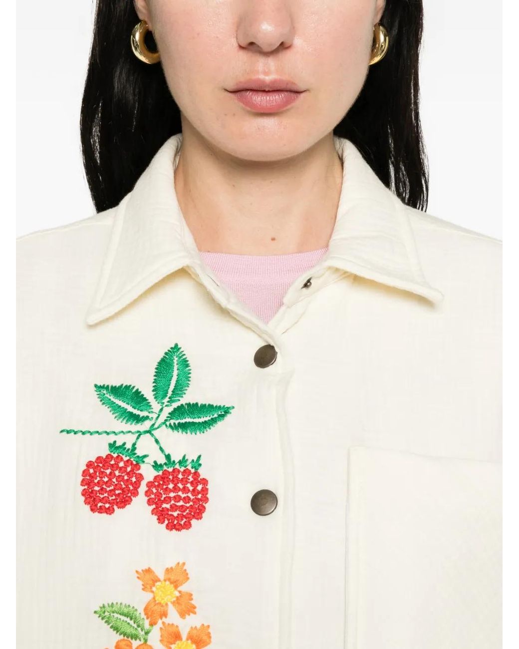 SUSANNA BLU White Crisantemo Button Jacket