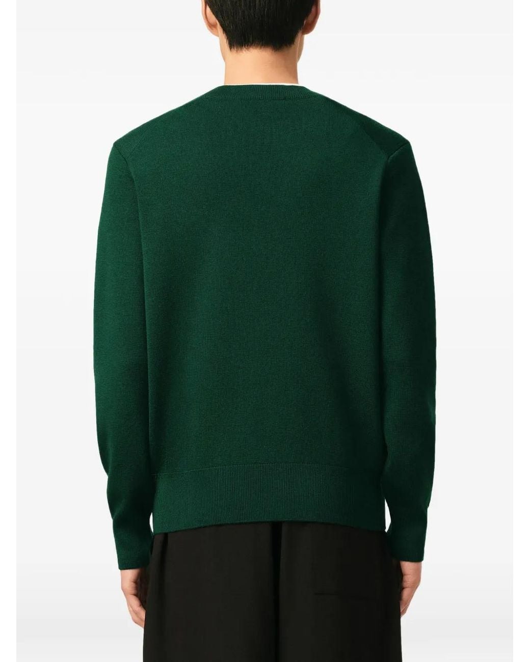 AMI Green Crewneck Wool Sweater With Ami De Coeur for men