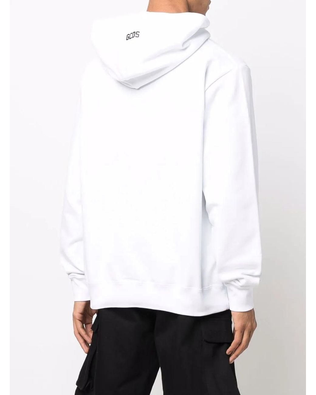 Gcds White Logo-Print Cotton Hoodie for men