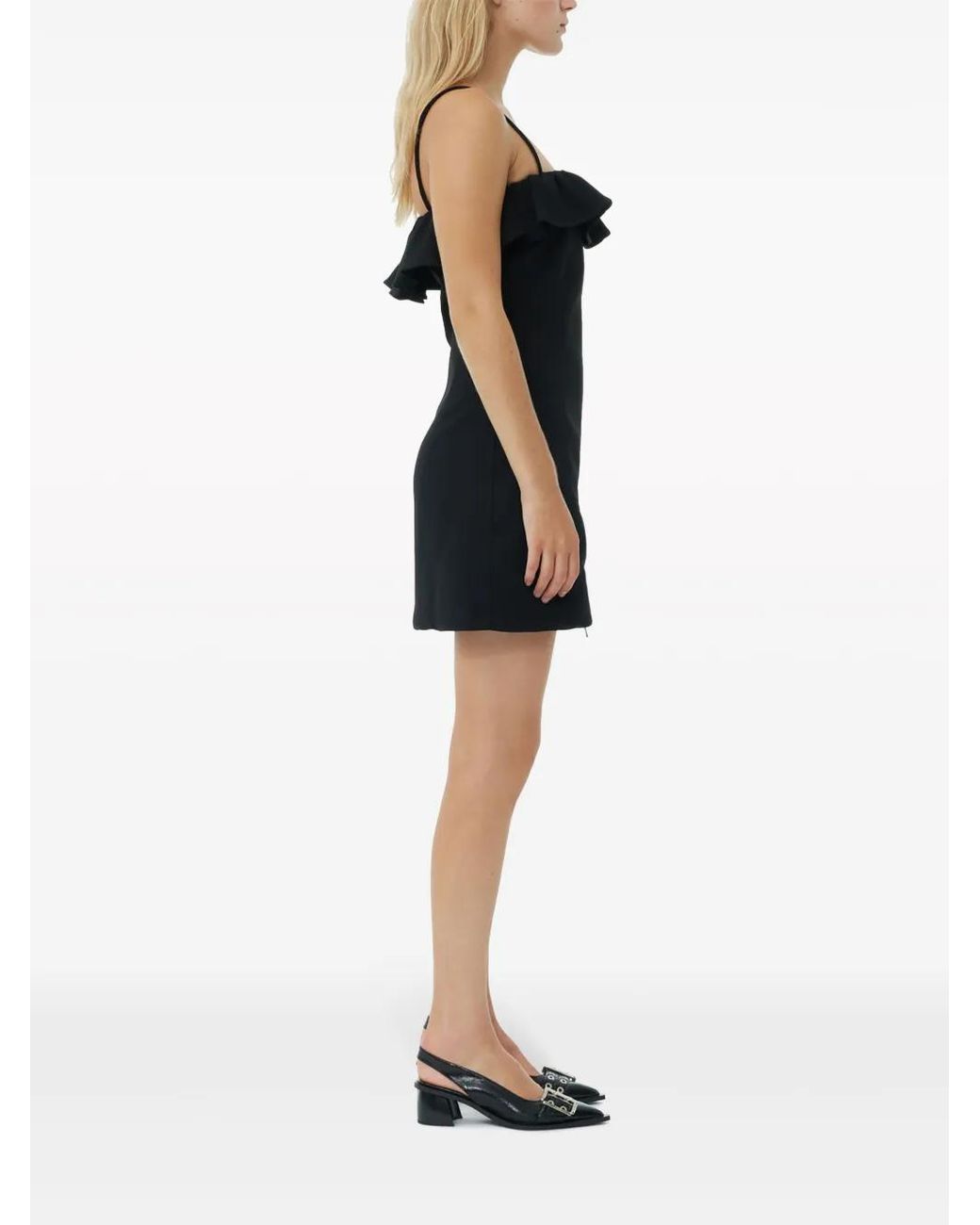 Ganni Black Ruffle-Trim Minidress