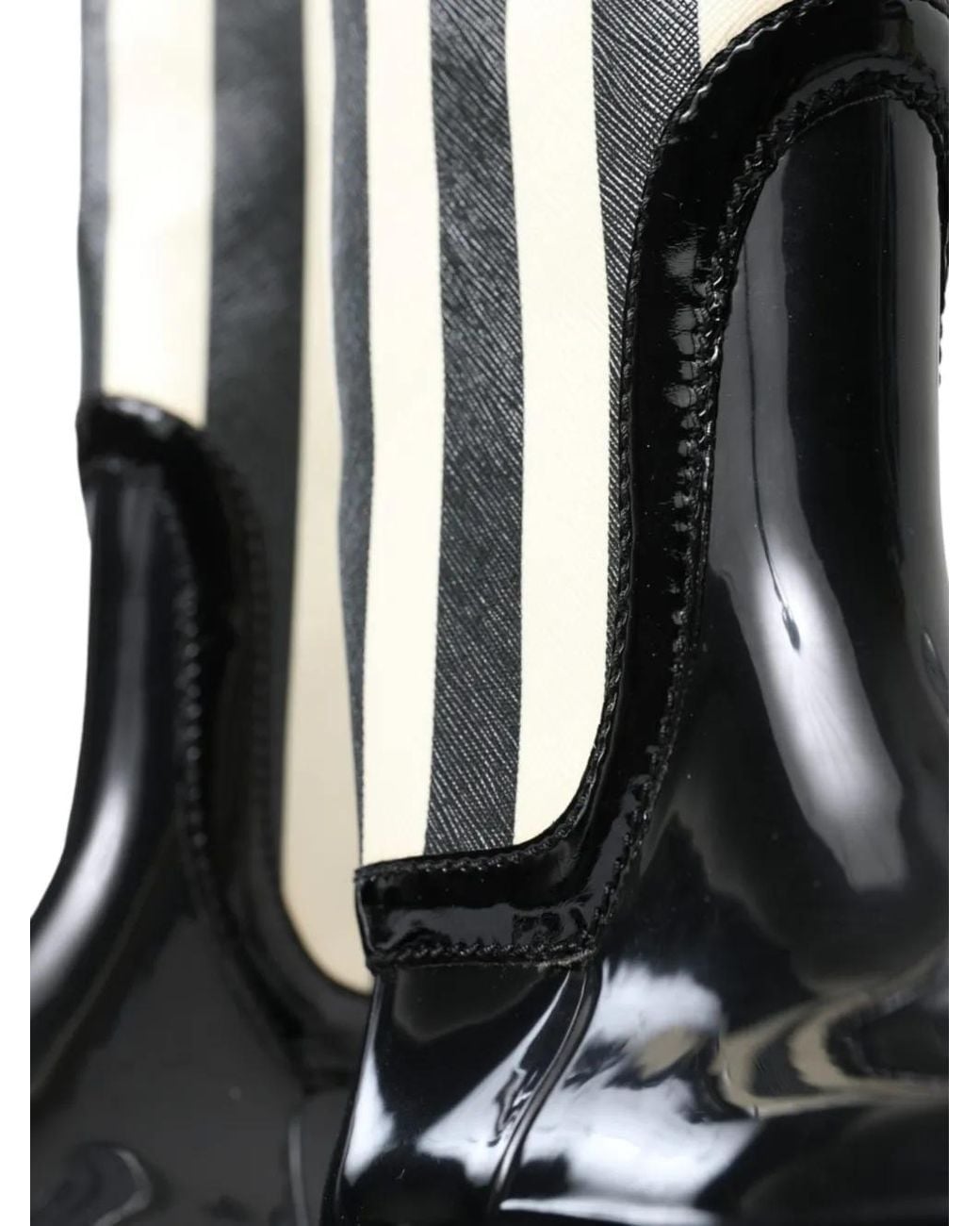 Dolce & Gabbana Black Striped Rubber Boots