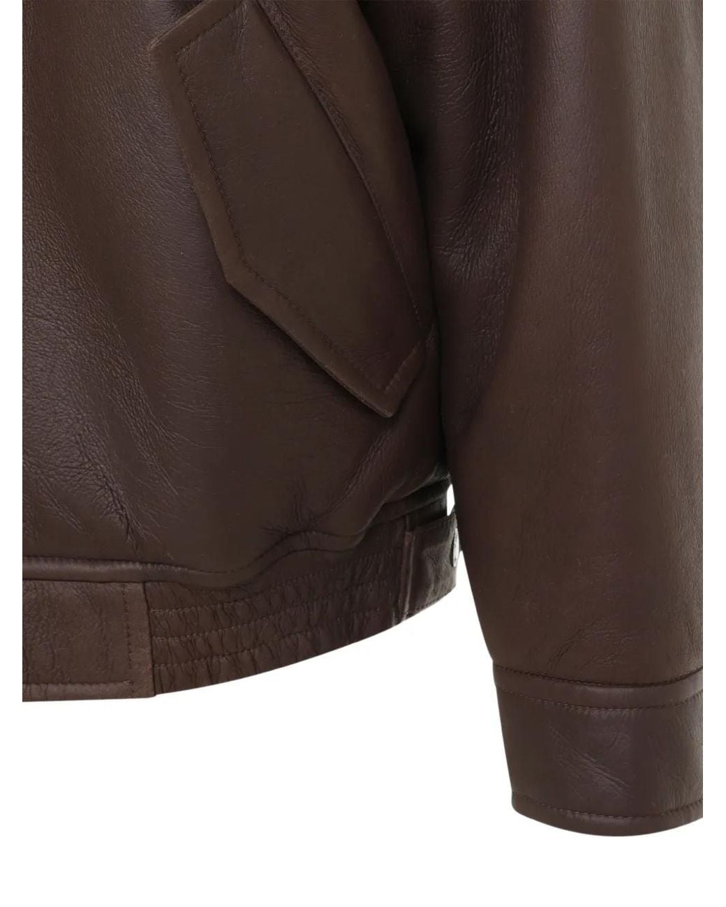 Yves Salomon Brown Shearling-Collar Leather Jacket for men