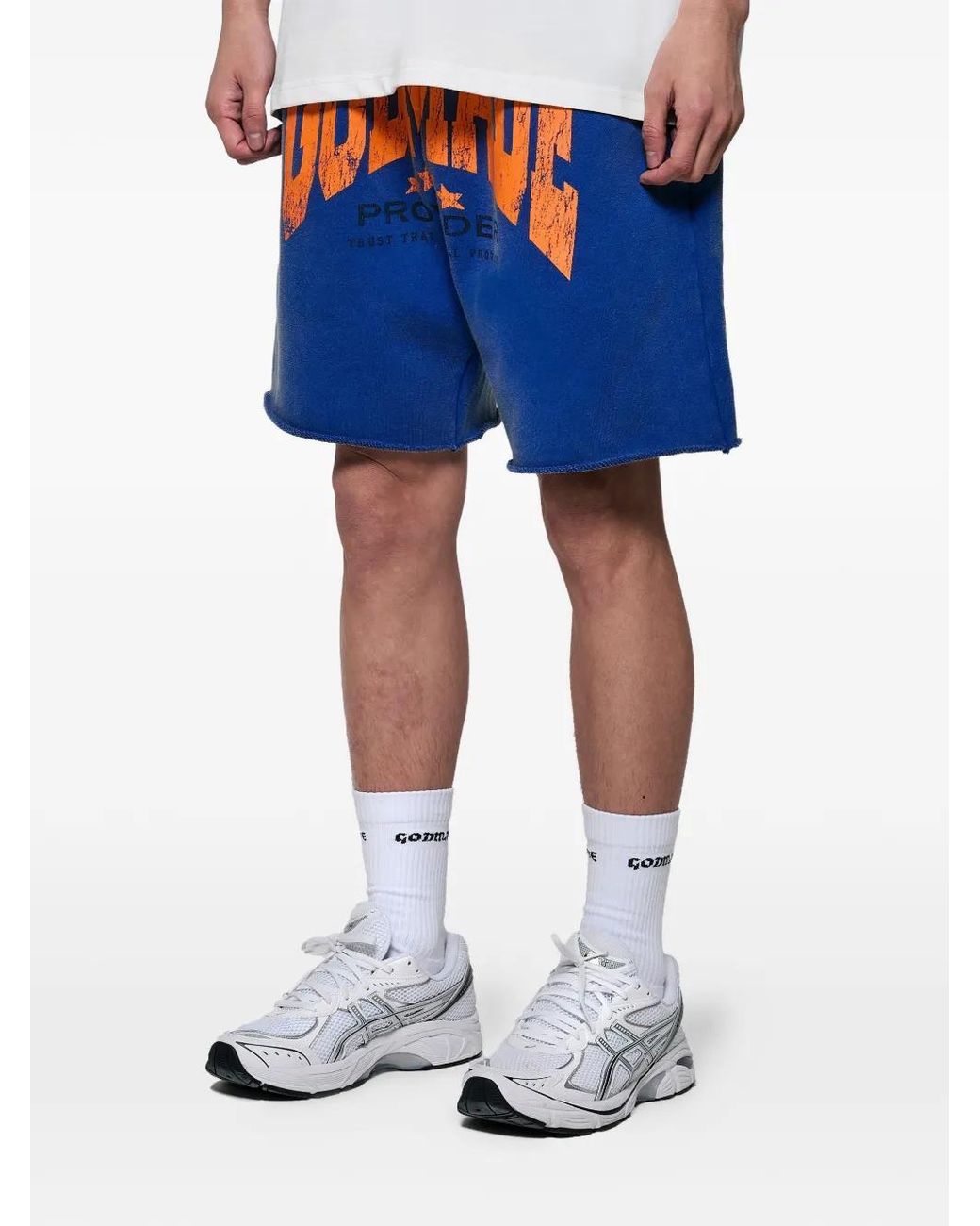 GODMADE Blue Provider Graphic-Print Shorts for men