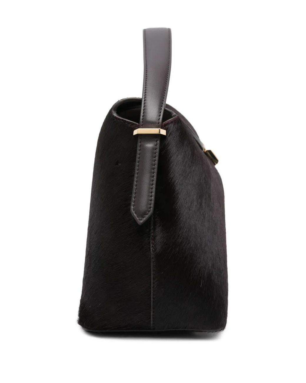 Totême Black T-Lock Pony Hair Top Handle Bag
