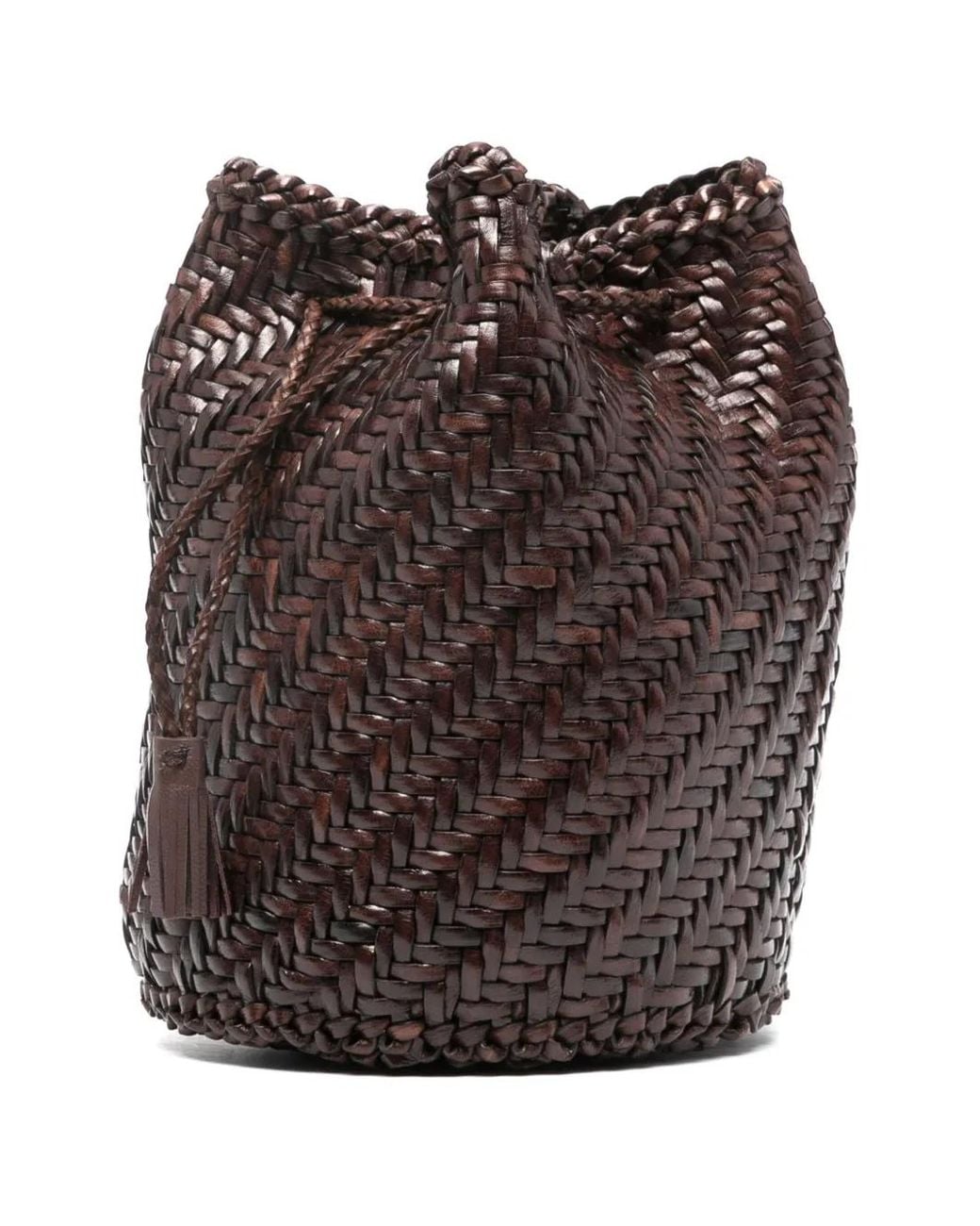 Dragon Diffusion Brown Pompom Double Jump Tassel-Detail Bucket Bag