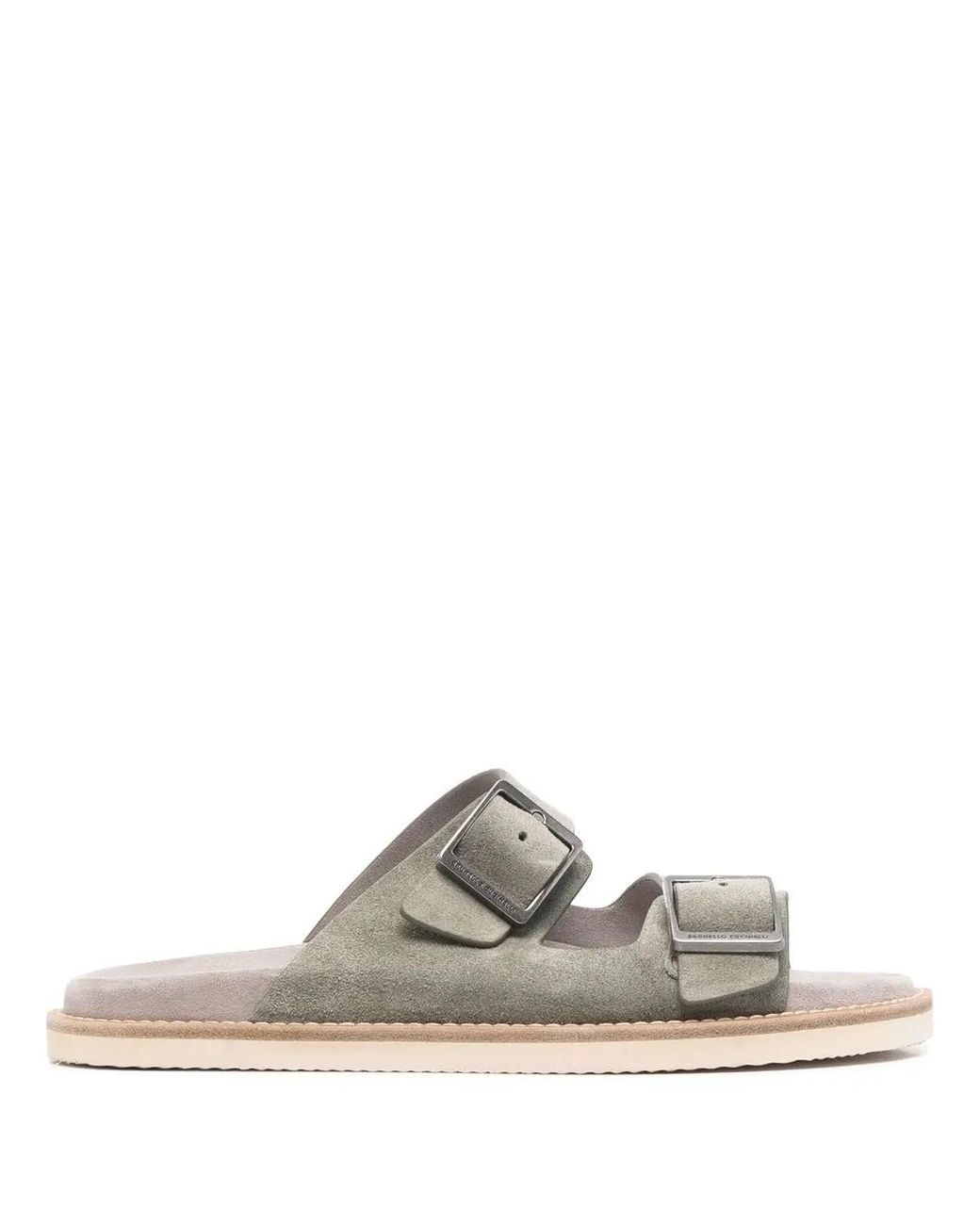 Brunello Cucinelli White Buckled-Strap Slides for men