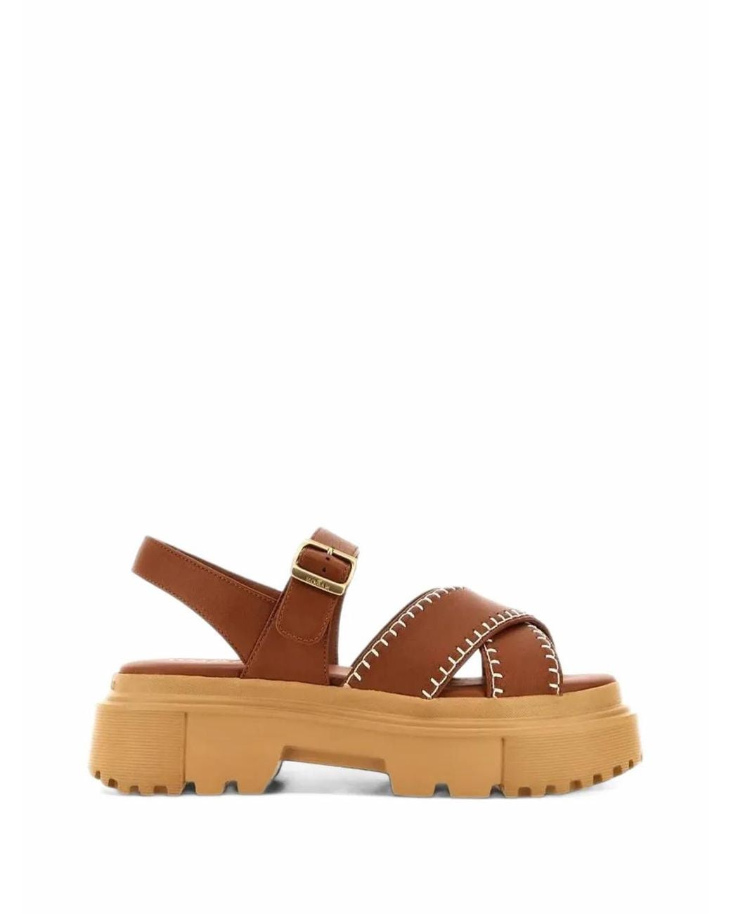 Hogan Brown H644 Crossover-Strap Platform Sandals