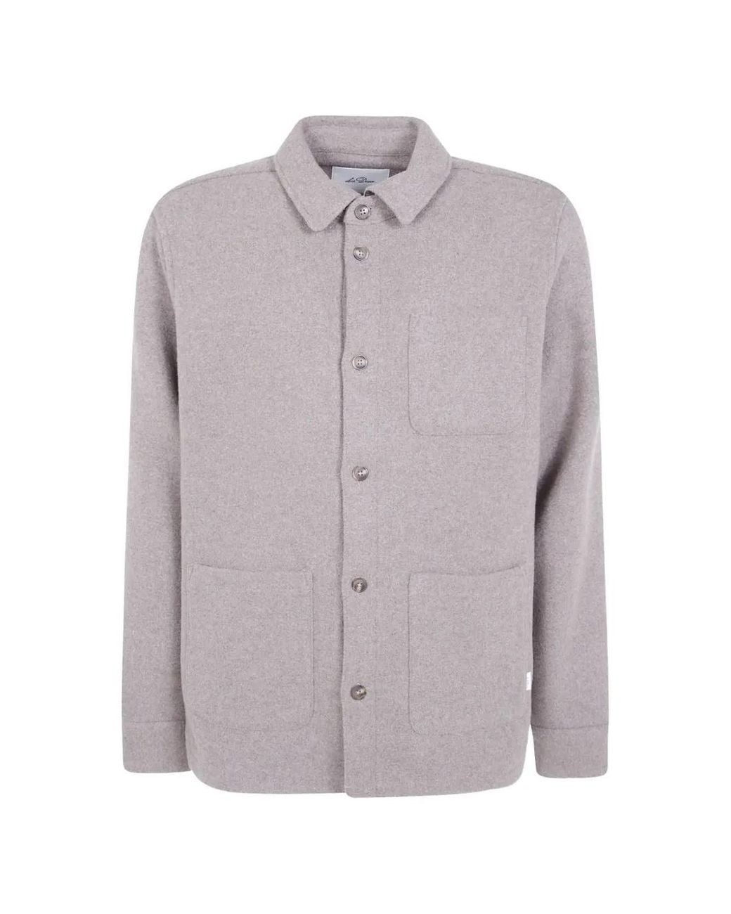Les Deux Gray Wool Button-Up Overshirt for men