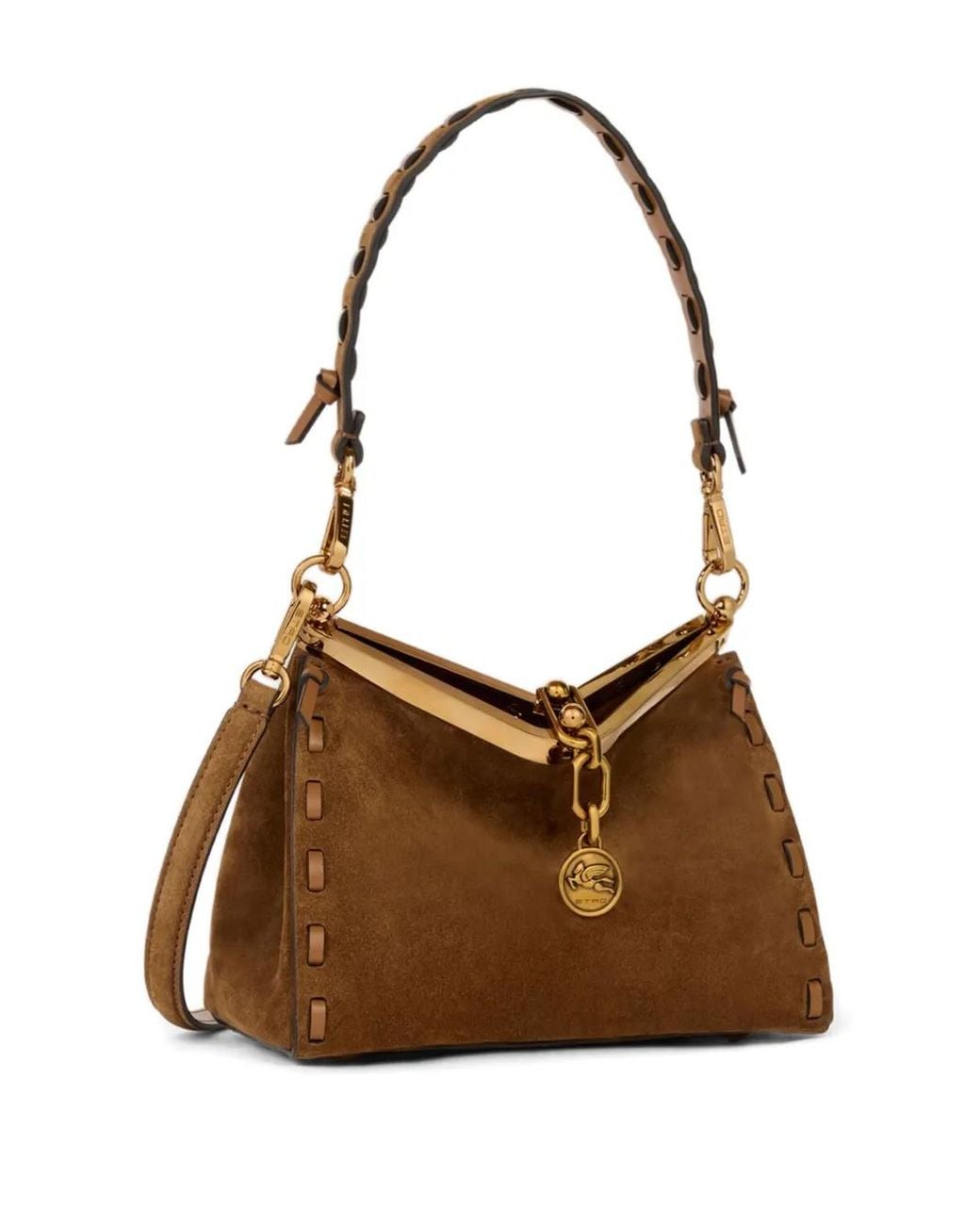 Etro Brown Small Vela Suede Shoulder Bag