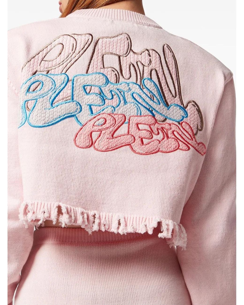 Philipp Plein Pink Logo-Embroidered Cropped Cotton Cardigan