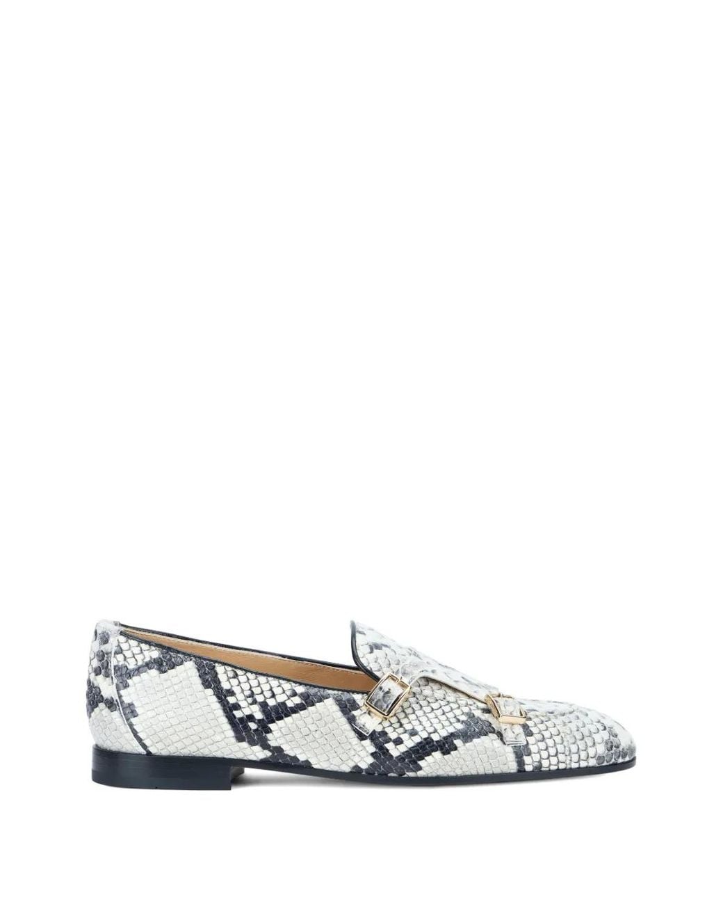 Doucal's White Snakeskin-Effect Double-Buckle Loafers