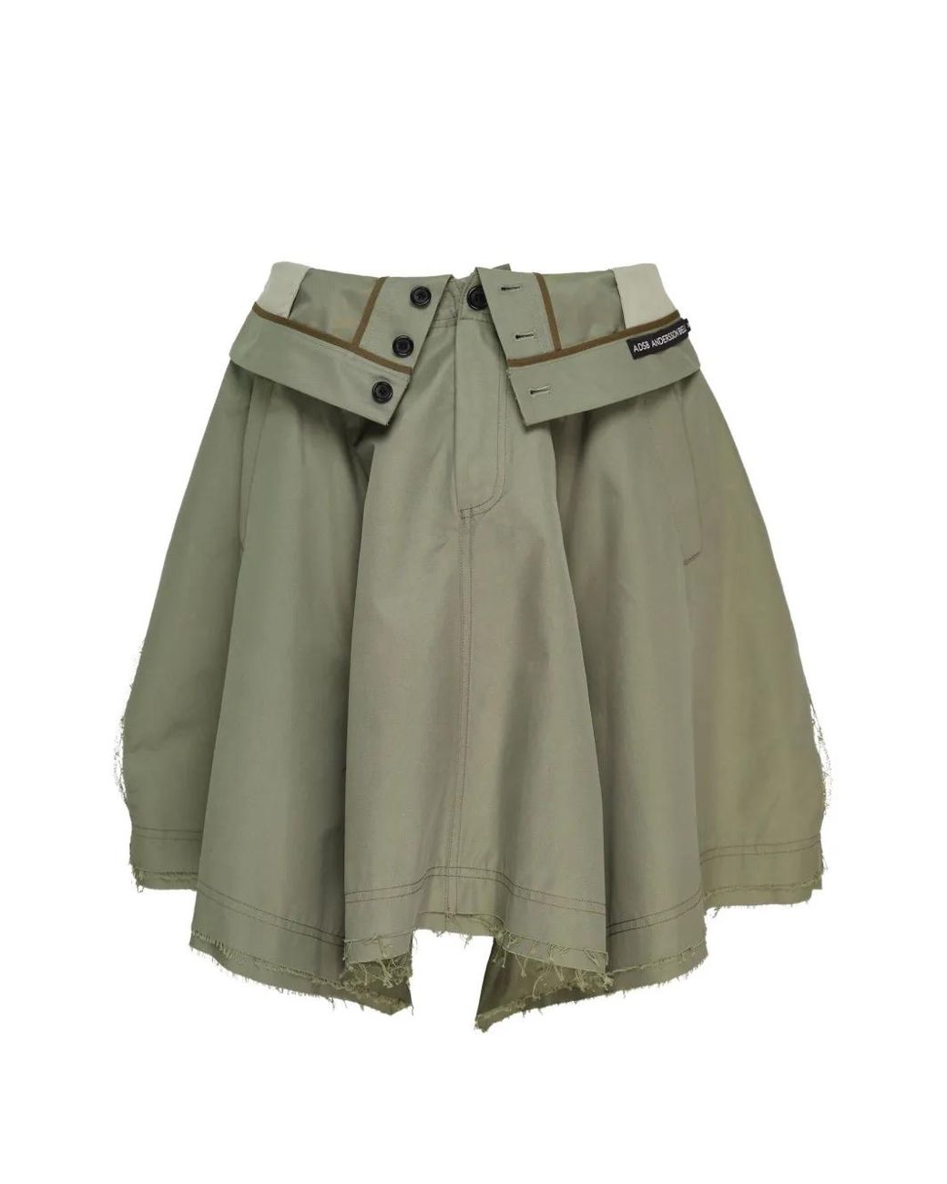 ANDERSSON BELL Green Frayed Handkerchief-Hem Midi Skirt