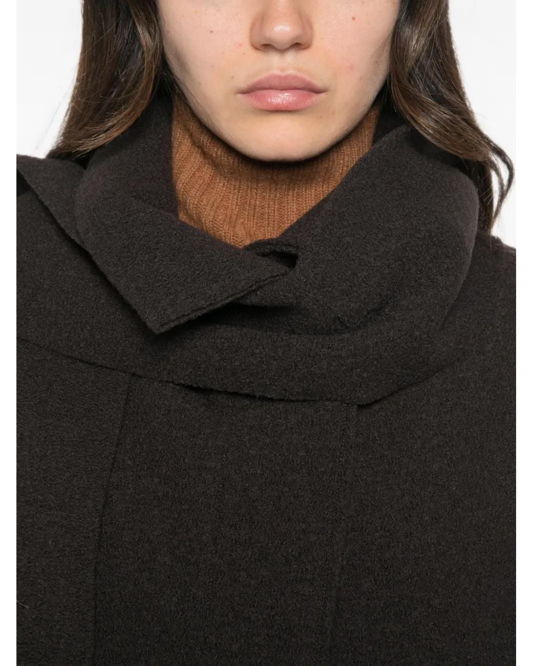 Whyci Black Scarf-Detail Flap-Pocket Coat