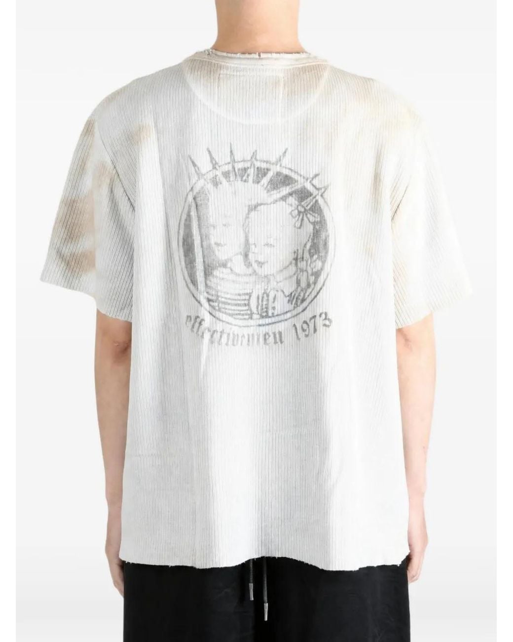 SAITOS White Graphic-Print Waffle-Knit Henley T-Shirt