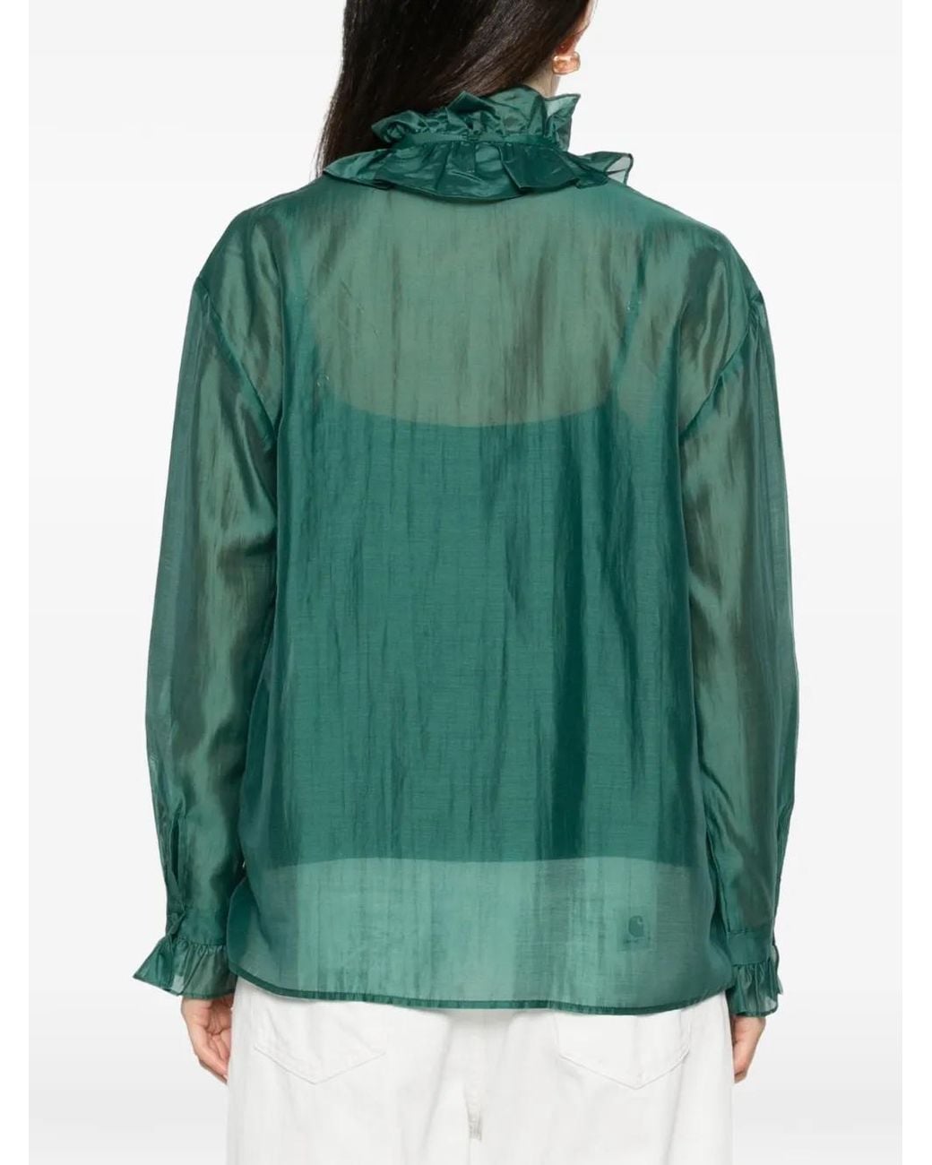 Twinset Green Ruffled Semi-Sheer Blouse