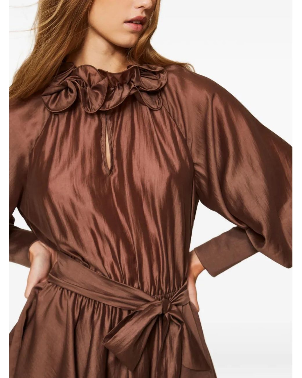 Twinset Brown Ruffled Belted Dress