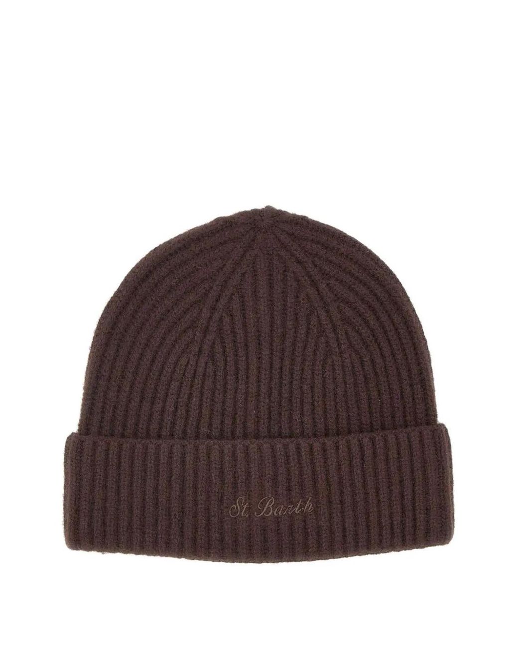 Mc2 Saint Barth Brown Moss Wool Beanie Hat With Logo Embroidery