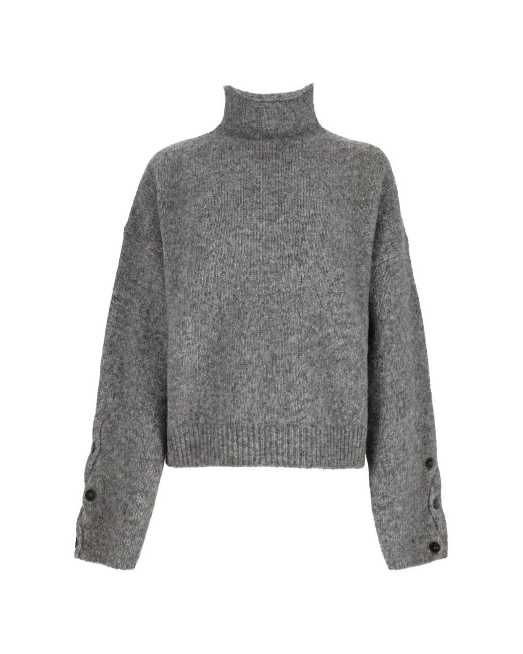Alysi Gray Button-Detail High-Neck Sweater