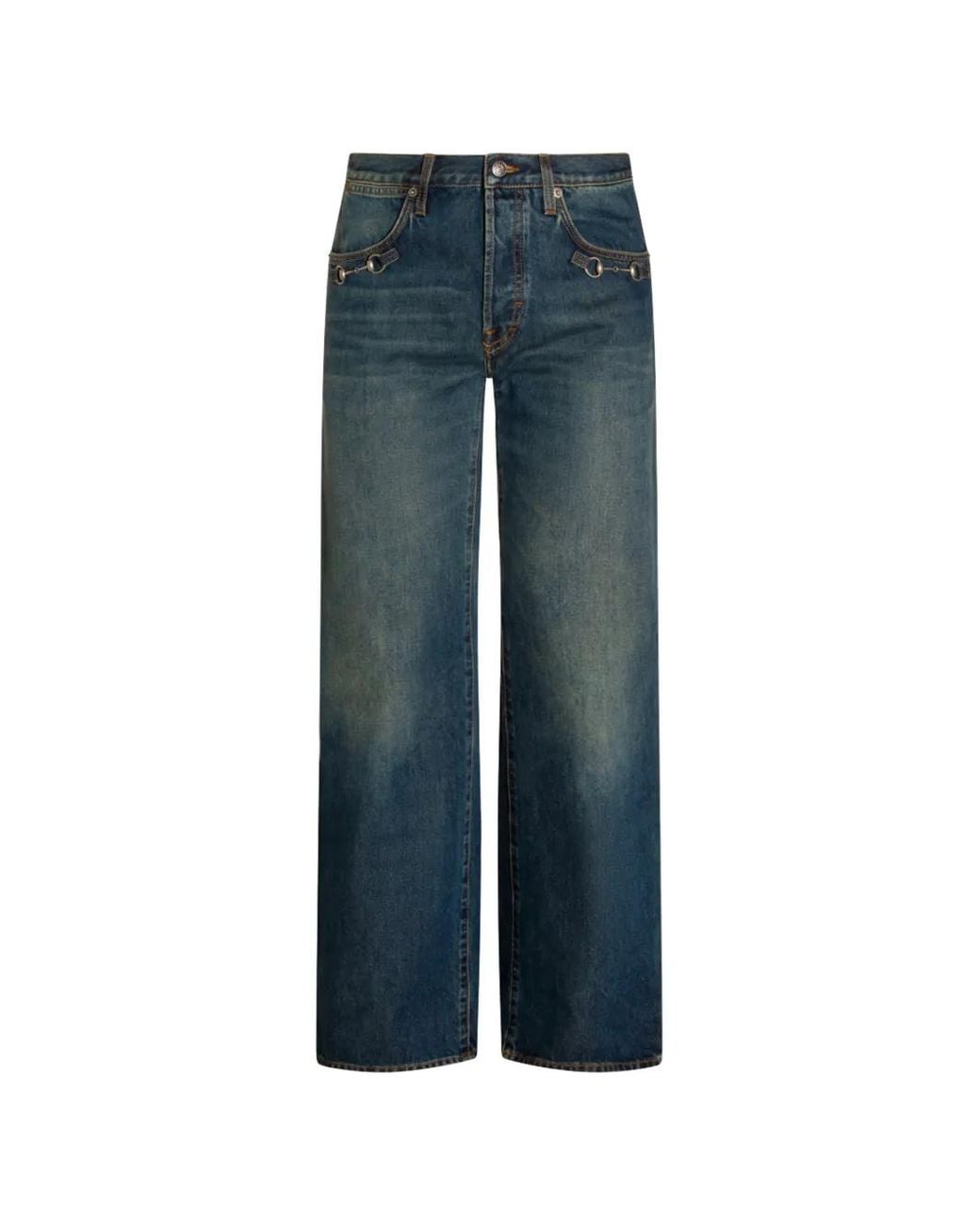 Gucci Blue Cotton Denim Pants With Horsebit